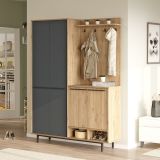 Mobile da Ingresso Nero Antracite Marrone Rovere 12 Ripiani Appendiabiti 147x36x196h cm, 4 Ante - Tignale