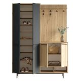 Mobile da Ingresso Nero Antracite Marrone Rovere 12 Ripiani Appendiabiti 147x36x196h cm, 4 Ante - Tignale