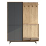 Mobile da Ingresso Nero Antracite Marrone Rovere 12 Ripiani Appendiabiti 147x36x196h cm, 4 Ante - Tignale
