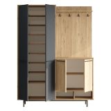 Mobile da Ingresso Nero Antracite Marrone Rovere 12 Ripiani Appendiabiti 147x36x196h cm, 4 Ante - Tignale