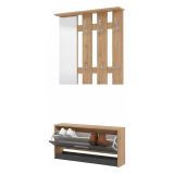 Mobile da Ingresso Nero Antracite Marrone Rovere Nodi Specchio Incluso 3 Ripiani 91.5x28x202h cm, Appendiabiti - Viggiano