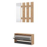 Mobile da Ingresso Nero Antracite Marrone Rovere Nodi Specchio Incluso 3 Ripiani 91.5x28x202h cm, Appendiabiti - Viggiano
