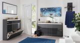 Mobile da ingresso Omer, Entratina moderna multifunzione, Armadietto multiuso per atrio, 100% Made in Italy, cm 50x27h140, Antracite lucido