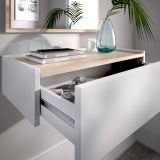 Mobile da ingresso piccolo con specchio e 1 cassetto bianco e rovere 33x16h cm - Astolfo