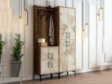 Mobile da ingresso rustico noce e bianco marmo 120x200h cm - Eufemia