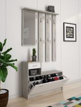 Mobile da ingresso Sargassi, Entratina appendiabiti, Composizione per atrio, Consolle portaoggetti multifunzione, 100x26h190 cm, Bianco e Cemento