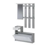 Mobile da ingresso Sargassi, Entratina appendiabiti, Composizione per atrio, Consolle portaoggetti multifunzione, 100x26h190 cm, Bianco e Cemento