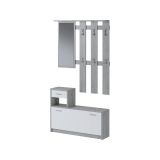 Mobile da ingresso Sargassi, Entratina appendiabiti, Composizione per atrio, Consolle portaoggetti multifunzione, 100x26h190 cm, Bianco e Cemento