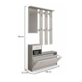 Mobile da ingresso Sargassi, Entratina appendiabiti, Composizione per atrio, Consolle portaoggetti multifunzione, 100x26h190 cm, Bianco e Cemento