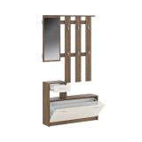 Mobile da ingresso Sargassi, Entratina appendiabiti, Composizione per atrio, Consolle portaoggetti multifunzione, 100x26h190 cm, Bianco e Quercia