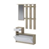 Mobile da ingresso Sargassi, Entratina appendiabiti, Composizione per atrio, Consolle portaoggetti multifunzione, 100x26h190 cm, Bianco e Rovere