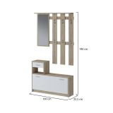 Mobile da ingresso Sargassi, Entratina appendiabiti, Composizione per atrio, Consolle portaoggetti multifunzione, 100x26h190 cm, Bianco e Rovere