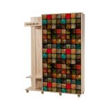 Mobile da ingresso Terpsi, Entratina moderna, Appendiabiti da parete, Consolle portaoggetti multifunzione, 135x36h194 cm, Quercia e Multicolore
