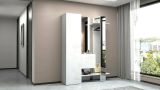 Mobile da ingresso Vilmaro, Armadietto multifunzione a 2 ante, Appendiabiti da parete con 2 specchi, 140x35h190 cm, Bianco