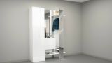 Mobile da ingresso Vilmaro, Armadietto multifunzione a 2 ante, Appendiabiti da parete con 2 specchi, 140x35h190 cm, Bianco