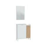 Mobile da ingresso Williamsport, Entratina a 2 ante, Armadio con specchio, Portaoggetti multifunzione, 77x24h91 cm, Bianco e Rovere