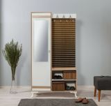Mobile da ingresso Zephyr, Entratina moderna, Appendiabiti da parete, Consolle portaoggetti multifunzione, 100x36h190 cm, Quercia