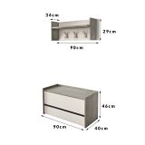 Mobile ingresso sospeso con cassetto cemento e bianco 90x46h cm - Actinolite