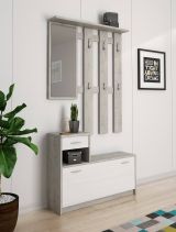 Mobile ingresso sospeso con scarpiera bianco e cemento 100x190h cm - Garolfo