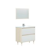 Mobile lavabo con specchio 80x45x80h cm bianco lucido e rovere - Berillo