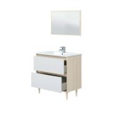 Mobile lavabo con specchio 80x45x80h cm bianco lucido e rovere - Berillo