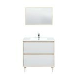 Mobile lavabo con specchio 80x45x80h cm bianco lucido e rovere - Berillo
