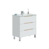 Mobile lavandino 3 cassetti 80x45x86h cm bianco lucido e rovere - Dianmu