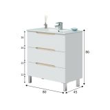 Mobile lavandino 3 cassetti 80x45x86h cm bianco lucido e rovere - Dianmu