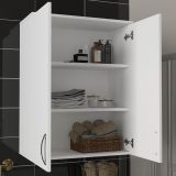 Mobile Pensile Bianco 2 Ripiani 2 Ante 70x90h cm, 3 Vani - Isili