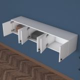 Mobile Pensile Bianco Bianco 6 Ante 3 Vani 180x44h cm, Apertura Battente - Jelsi