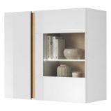 Mobile Pensile Bianco Marrone Rovere 2 Ripiani 2 Ante 96x83h cm, con led - Kava