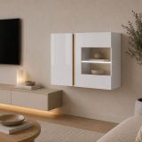 Mobile Pensile Bianco Marrone Rovere 2 Ripiani 2 Ante 96x83h cm, con led - Kava