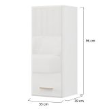 Mobile Pensile Bianco Opaco Marrone Rovere 2 Ripiani Un'anta 39x96h cm, 3 Vani - Fresis