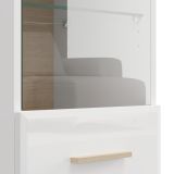 Mobile Pensile Bianco Opaco Marrone Rovere 2 Ripiani Un'anta 39x96h cm, Anta e Ripiano Dettaglio Vetro - Gonnes
