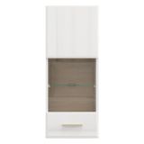 Mobile Pensile Bianco Opaco Marrone Rovere 2 Ripiani Un'anta 39x96h cm, Anta e Ripiano Dettaglio Vetro - Gonnes