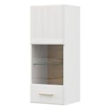 Mobile Pensile Bianco Opaco Marrone Rovere 2 Ripiani Un'anta 39x96h cm, Anta e Ripiano Dettaglio Vetro - Gonnes