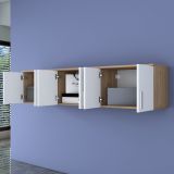 Mobile Pensile Marrone Rovere Bianco 6 Ante 3 Vani 180x41h cm, Apertura Battente - Arazzo