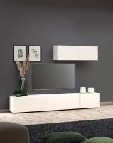Mobile pensile Worcester, Armadietto sospeso, Mobiletto a muro, Armadio ausiliario multifunzione, Made in Italy, 113x39h37 cm, Bianco lucido