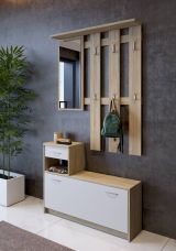 Mobile per ingresso sospeso con scarpiera bianco e rovere 100x190h cm - Garolfo
