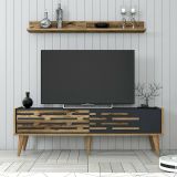 Mobile porta TV Achernar, Supporto per televisione da salotto, Credenza bassa da soggiorno, Base porta TV, 140x45h35 cm, Noce e Antracite