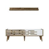 Mobile porta TV Achernar, Supporto per televisione da salotto, Credenza bassa da soggiorno, Base porta TV, 140x45h35 cm, Noce e Bianco