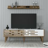Mobile porta TV Achernar, Supporto per televisione da salotto, Credenza bassa da soggiorno, Base porta TV, 140x45h35 cm, Noce e Bianco