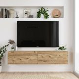 Mobile porta TV Aelius, Supporto per televisione da salotto, Credenza bassa da soggiorno, Base porta TV, 140x32h29 cm, Quercia