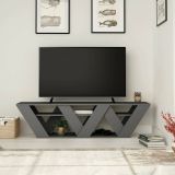 Mobile porta TV Alde, Supporto per televisione da salotto, Credenza bassa da soggiorno, Base porta TV, 158x30h40 cm, Antracite