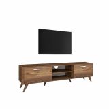 Mobile porta TV Aldh, Supporto per televisione da salotto, Credenza bassa da soggiorno, Base porta TV, 180x35h49 cm, Noce
