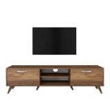 Mobile porta TV Aldh, Supporto per televisione da salotto, Credenza bassa da soggiorno, Base porta TV, 180x35h49 cm, Noce