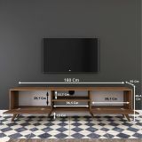 Mobile porta TV Aldh, Supporto per televisione da salotto, Credenza bassa da soggiorno, Base porta TV, 180x35h49 cm, Noce