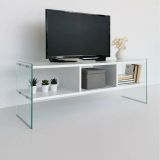 Mobile porta TV Algorab, Supporto per televisione da salotto, Credenza bassa da soggiorno, Base porta TV, 120x35h45 cm, Bianco