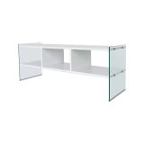 Mobile porta TV Algorab, Supporto per televisione da salotto, Credenza bassa da soggiorno, Base porta TV, 120x35h45 cm, Bianco
