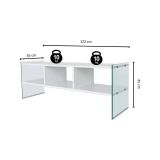 Mobile porta TV Algorab, Supporto per televisione da salotto, Credenza bassa da soggiorno, Base porta TV, 120x35h45 cm, Bianco